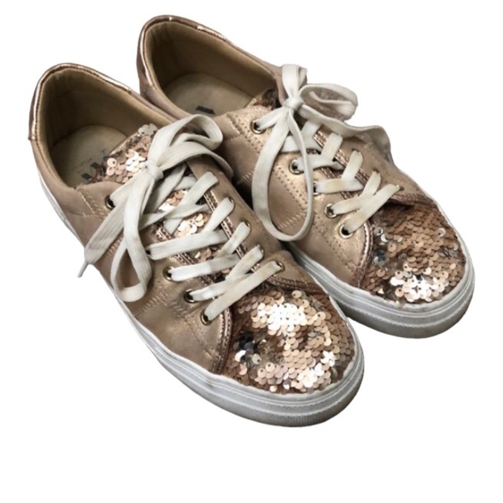 Anthropologie | Gold Flip Sequined Sneakers